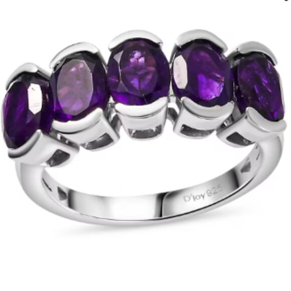 Premium African Amethyst 5 Stone Ring in Platinum Over Sterling Silver 3.40 ctw - Picture 1 of 5